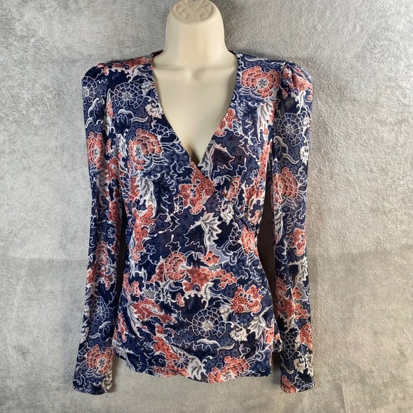 Vintage Y2k INC International Concepts Floral Print Long Sleeve Sheer Top Small - Picture 1 of 7